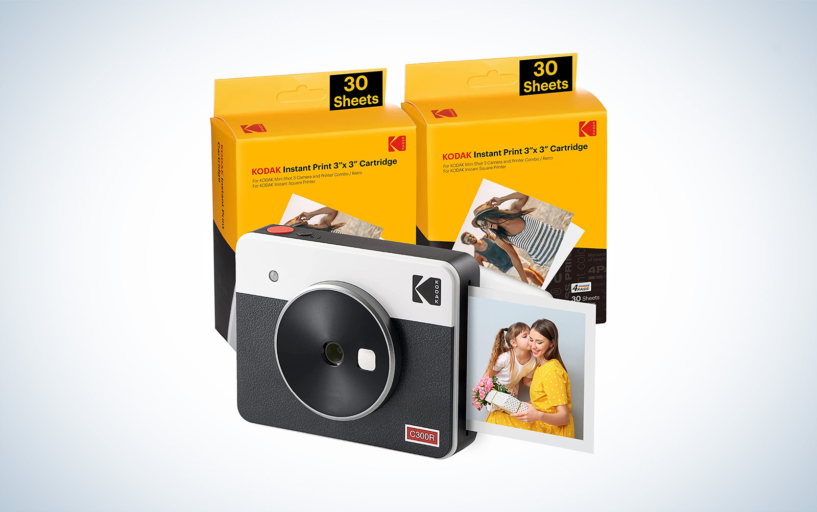 KODAK Mini Shot 3 Retro 4PASS 2-in-1 Instant Camera and Photo Printer (3x3  inches) + 8 Sheets, White 